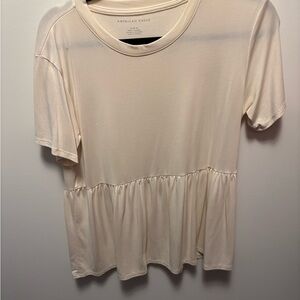 American Eagle Outfitters Cream Short Sleeve Peplum T-Shirt